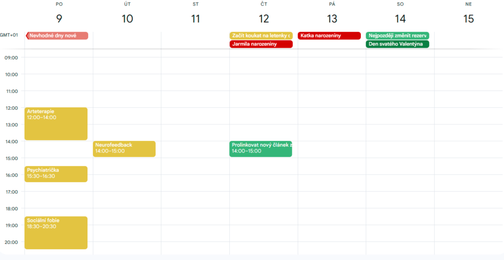 An example of my week planned out in Google Calendar